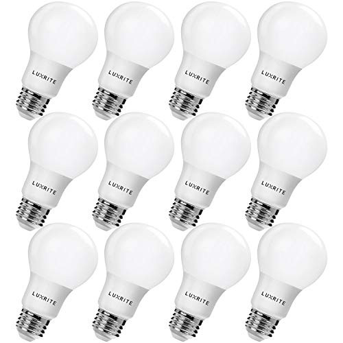 Luxrite LR21394 (12-Pack) 9W LED A19 Light Bulb, 60W Equivalent, Non-Dimmable, Bright White 5000K, E26 Base, UL-Listed