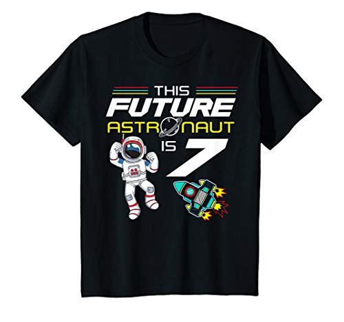 Kids Outer Space 7 Year Old 7th Bithday Space Ship Planet Party T_Shirt