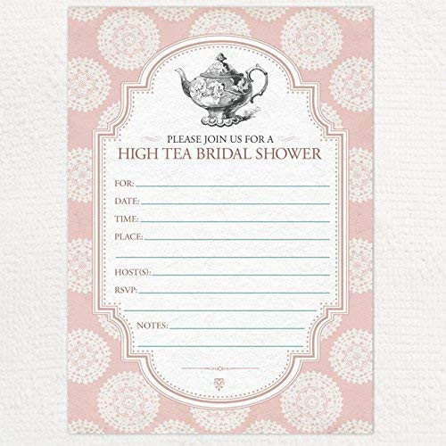 Pink Victorian Rosette Tea Party Bridal Shower Invitation_ 10 Fill_in Blank 5x7 Invites and Envelope