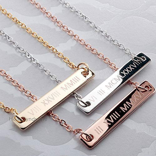 Roman Numerals Bar Necklace 16k Gold Silver Rose Gold plated multi occasions valentine's Day Christmas Bridesmaid Wedding gift Roman Numerals Bar Necklace 16k Gold Silver Rose Gold plated multi occasions valentine's Day Christmas Bridesmaid Wedding gift