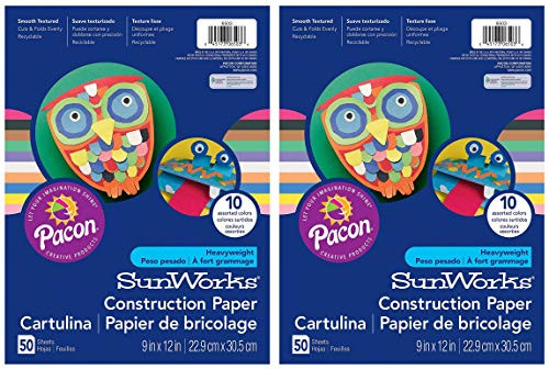 Pacon SunWorks Construction Paper_ 10 Assorted Colors_ 9 in x 12 in_ 50 Sheets _?w? ???k_