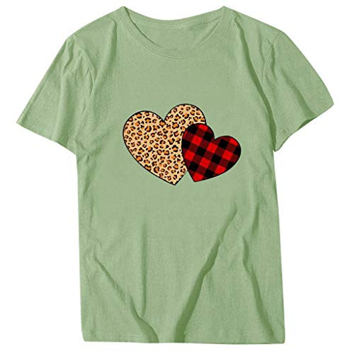 AODONG Short Sleeve Shirts for Women_ Valentine's Day Fashion O_Neck Tops Heart Printed Solid Plus Size T Shirts Top Green