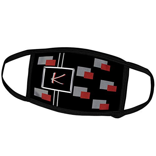 3dRose Modern Geometric Black Red Grey Square Pattern Monogram Letter K _ Face Covers _fc_215228_2_