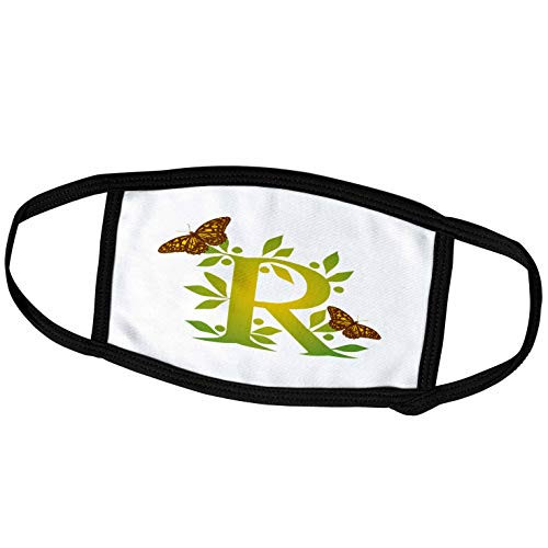 3dRose Monogram Initial R in Leafy Green and Yellow with Butterflies _ Face Covers _fc_239141_1_ 3dRose Monogram Initial R in Leafy Green and Yellow with Butterflies _ Face Covers _fc_239141_1_