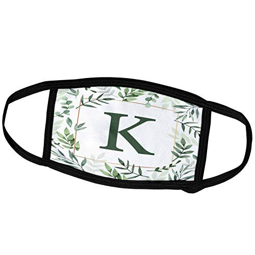 3dRose Monogram Initial Letter K in Green Framed in Leaves and a Gold. _ Face Covers _fc_336826_3_