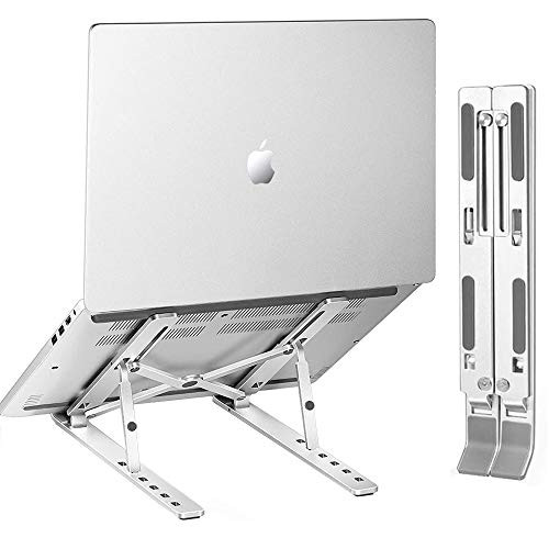 TeQable Laptop Stand Laptop Holder Riser Computer Tablet Stand_ 6 Angles Adjustable Aluminum Ergonomic Foldable Portable Desktop Holder Compatible with MacBook_iPad 10_15.6  _ Silver