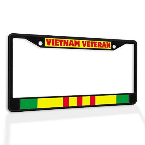 Chawuux Metal Insert License Plate Frame Vietnam Veteran H Weatherproof Car Accessories Black 2 Holes Solid Insert