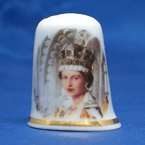 Porcelain China Thimble _ H M Queen Elizabeth Coronation