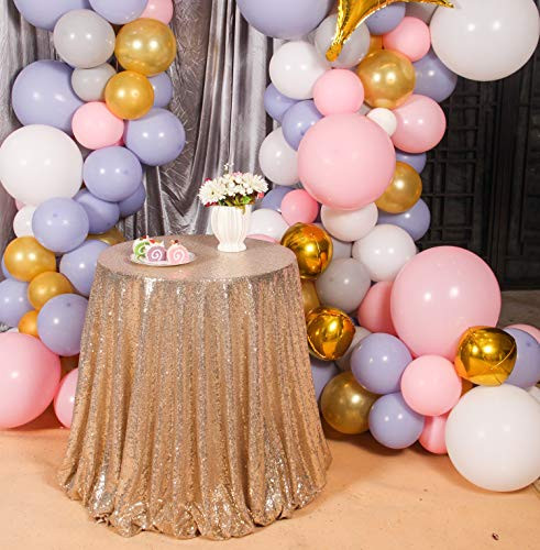 PartyDelight Light Gold Sequin Tablecloth, Round, 70"