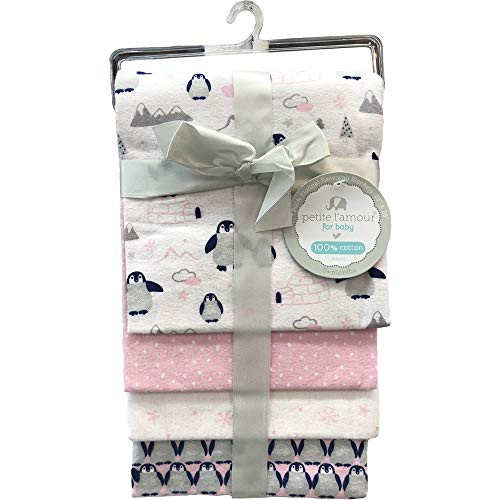 Petite L'amour 4_Pack Flannel Receiving Blankets _ Pink Penguin