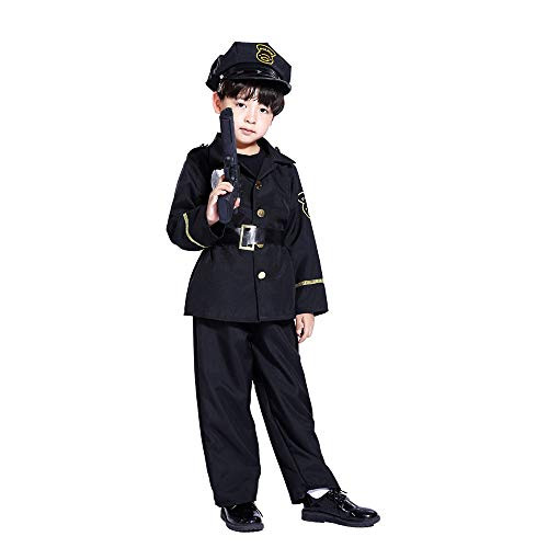 Boys and Girls Police Officer Costume Little Cop Policeman Uniform Outfit Set Halloween Costume for Kids Birthday Gift _Boys_ Tag L_Height 49_53 __