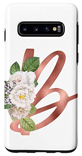 Galaxy S10 First Name Initial B Monogram Rose Pink Floral Case