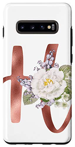 Galaxy S10 Plus  First Name Initial H Monogram Rose Pink Floral Case