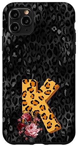 iPhone 11 Pro Max Leopard Print Cheetah Animal Rose Letter K Personalized Case