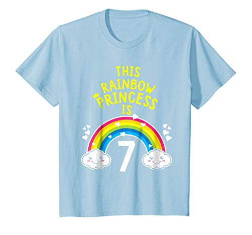 Kids 7th Birthday Girls Rainbow Princess Kids T_Shirt 7 Year Old