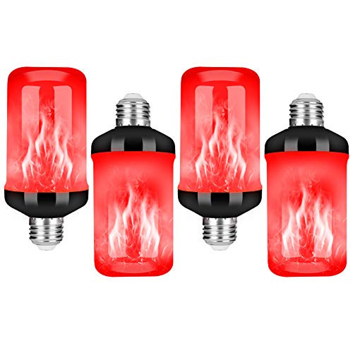 LED Flame Effect Fire Light Bulb_ Upgraded 4 Modes Flickering Fire Christmas Lights Decorations_ E26 Base Flame Bulb with Upside Down Effect _B Red_4 Pack_