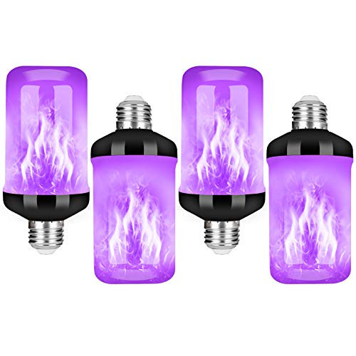LED Flame Effect Fire Light Bulb_ Upgraded 4 Modes Flickering Fire Christmas Lights Decorations_ E26 Base Flame Bulb with Upside Down Effect _C Purple_4 Pack_