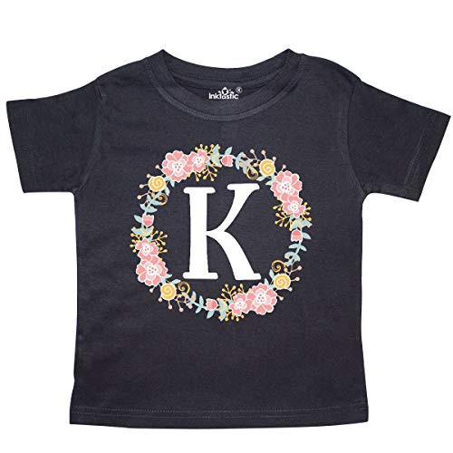 inktastic Monogram Letter K Rose Floral Wreath Toddler T_Shirt 5_6 Black 31b71