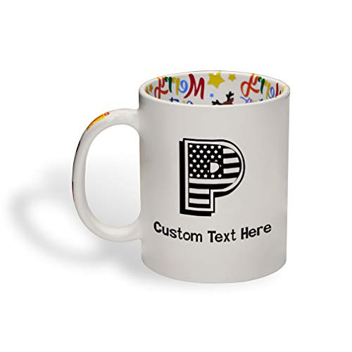 Ceramic Christmas Coffee Mug 11 Ounces inch P inch  American Flag Monogram Letter P Funny Tea Cup Patriotic Personalized Text Here Personalized Text Here