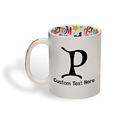 Ceramic Christmas Coffee Mug 11 Ounces inch P inch  Christmas Initial Monogram Letter P Funny Tea Cup Christmas Personalized Text Here Personalized Text Here
