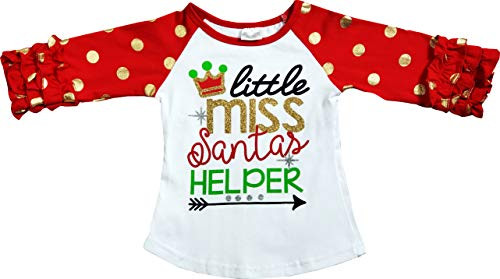 Toddler Little Girls Christmas Little Miss Santa Helper Ruffles Raglan T_Shirt 7 3XL