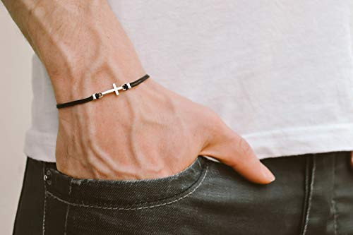 Cross bracelet for men_ groomsmen gift_ men's bracelet with a silver cross pendant_ black cord_ gift for him_ christian catholic jewelry Cross bracelet for men_ groomsmen gift_ men's bracelet with a silver cross pendant_ black cord_ gift for him_ christian catholic jewelry