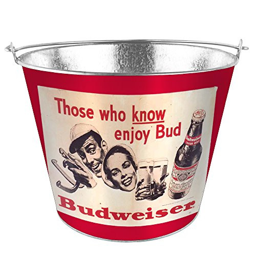Boelter Brands"Budweiser Retro" Metal Bucket, 5 Quarts, Red
