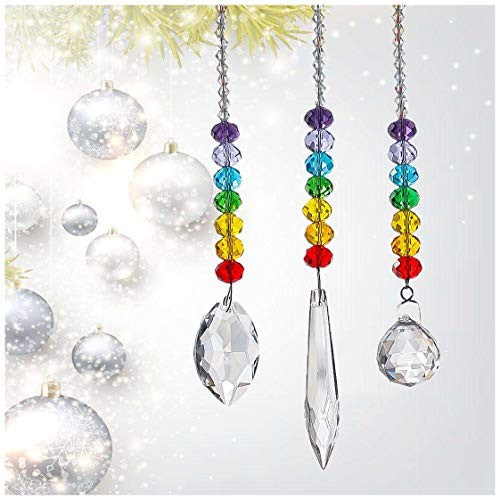 H and D Chandelier Crystals Prisms Rainbow Chakra Suncatcher with Beads Decorating Hanging Ornament_Set of 3 H and D Chandelier Crystals Prisms Rainbow Chakra Suncatcher with Beads Decorating Hanging Ornament_Set of 3