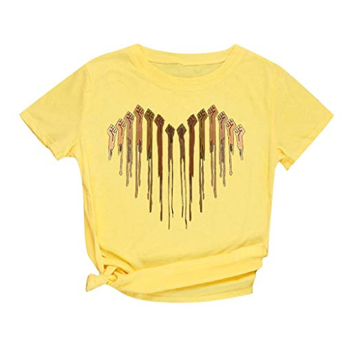 Meikosks Womens Funny Printed T Shirt O Neck Short Sleeve Tunic Blouses Fashion Graphic Tee Tops Yellow