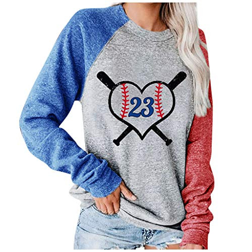 Women's Casual Star Print Colorblock Crewneck Long Sleeve Loose Pullover Sweatshirt Tops Blouse Tunnic B Gray