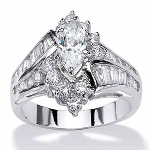 khamchanot Women's Fashion Jewelry 925 Silver Marquise Cut White Sapphire Engagement Ring _7_