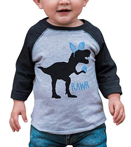 7 ate 9 Apparel Baby Boy's Dinosaur Happy Easter Grey Raglan 18 Months