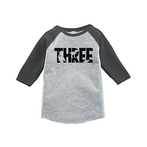 7 ate 9 Apparel Three Third Birthday Dinosaur Grey Baseball Tee 4T