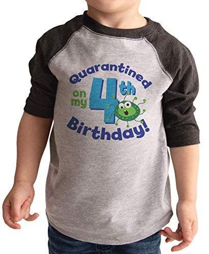 7 ate 9 Apparel Kids Four Birthday Quarantine Germ Grey Raglan 5T