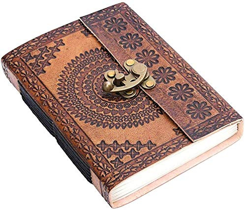 Handicraft Writing Journal for Women Leather Embossed Diary 7x5 Leather Travel Diary Journal Writing Notebook _Antique Handmade Leather Bound Daily Notepad Vintage Unlined Paper Sketchbook