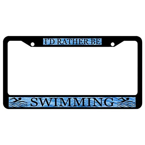 JUCHen I'd Rather Be Swimming License Plate Frame for Women Men_ Aluminum Metal License Tag Holder with Chrome Screw Caps JUCHen I'd Rather Be Swimming License Plate Frame for Women Men_ Aluminum Metal License Tag Holder with Chrome Screw Caps