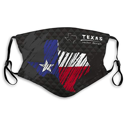 DISGOWONG Shield Anti Dust Pollution Face Mouth Shield Texas map Flag Inside Blackboard Chalk Sketch h Mouth Shield