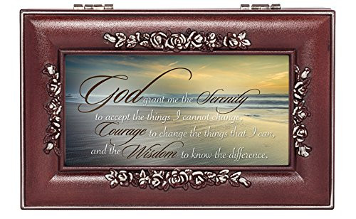 Serenity Prayer Ocean Waves Rose Wood Finish Jewelry Music Box Plays You are My Sunshine