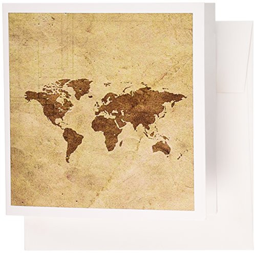 3dRose Vintage World Map On Paprus Paper - Greeting Cards, 6 x 6 inches, set of 12 (gc_119636_2)