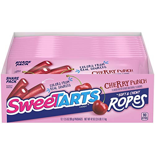 SweeTARTS Soft and Chewy Ropes_ Cherry Punch_ 3 Ounces _Pack of 12_36 Count_