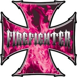 Maltese Cross Firefighter Decal _ Inferno Pink _ 6 inch  h _ REFLECTIVE
