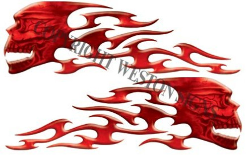 Red Motorcycle Gas Tank Tribal Skull Flames _ 3 inch h x 10 inch w Red Motorcycle Gas Tank Tribal Skull Flames _ 3 inch h x 10 inch w