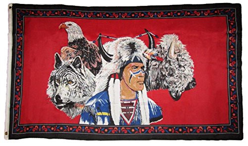 K's Novelties 3x5 Indian Native American Eagle Wolf Bison Buffalo Polyester Flag 3x5 Grommet
