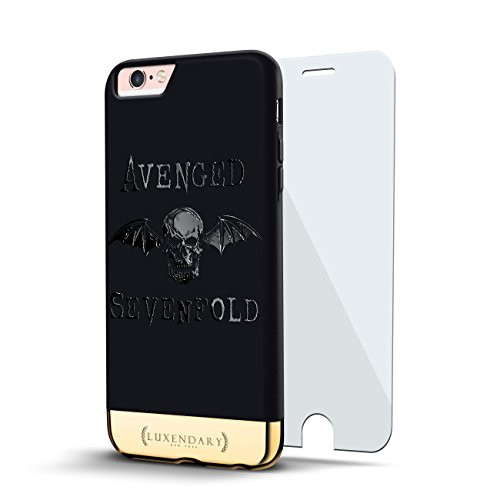 Luxendary Deathbat Avenged Sevenfold A7X Licensed 24K Series Case in Velvet Black & Gold for iPhone 6/6S + Tempered Glass