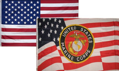 K's Novelties 3x5 Wholesale Combo USA American  and  USMC Marines Seal USA Wave Flag 3'x5' 2 Pack Set