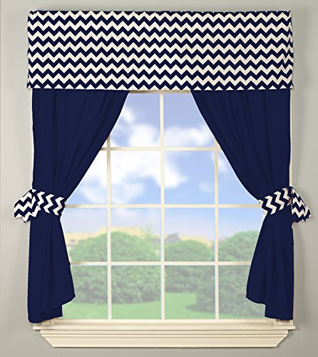 Baby Doll Bedding Chevron Window Valance and Curtain Set, Navy