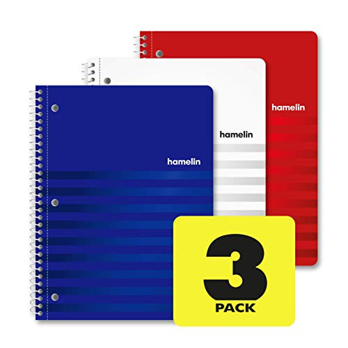 Hamelin 1_Subject Notebooks_ 8 inch x10 1 2 inch _ College Rule_ 70 Sheets_ 3 Pack_ Assorted Colors