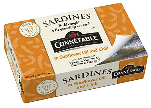 Sardines _ Connetable _ Sardines in Sunflower oil and Chili _ 4.375 Ounce _ Pack of 12