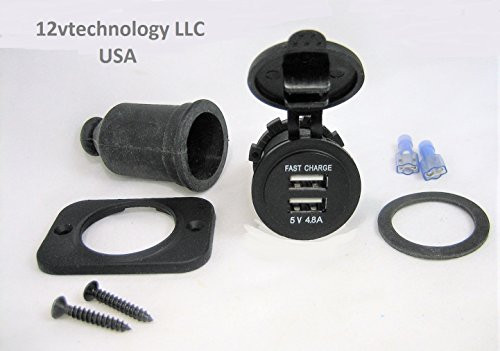 Rugged Waterproof High Power USB 4.8 Amp _5 Amp Peak_ Plug Charger Socket 12V Outlet Motorcycles P Plus