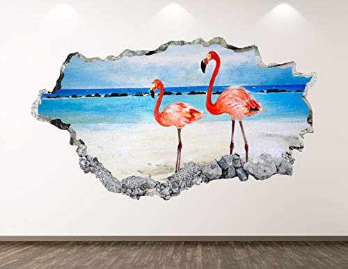 West Mountain Flamingo Wall Decal Art Decor 3D Smashed Beach Sticker Mural Kids Room Custom Gift BL261 _22 inch  W x 14 inch  H_